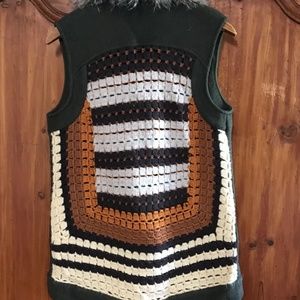 Anthropologie Elevenese Crochet Vest Wool Jacket Faux Fur Women’s XS